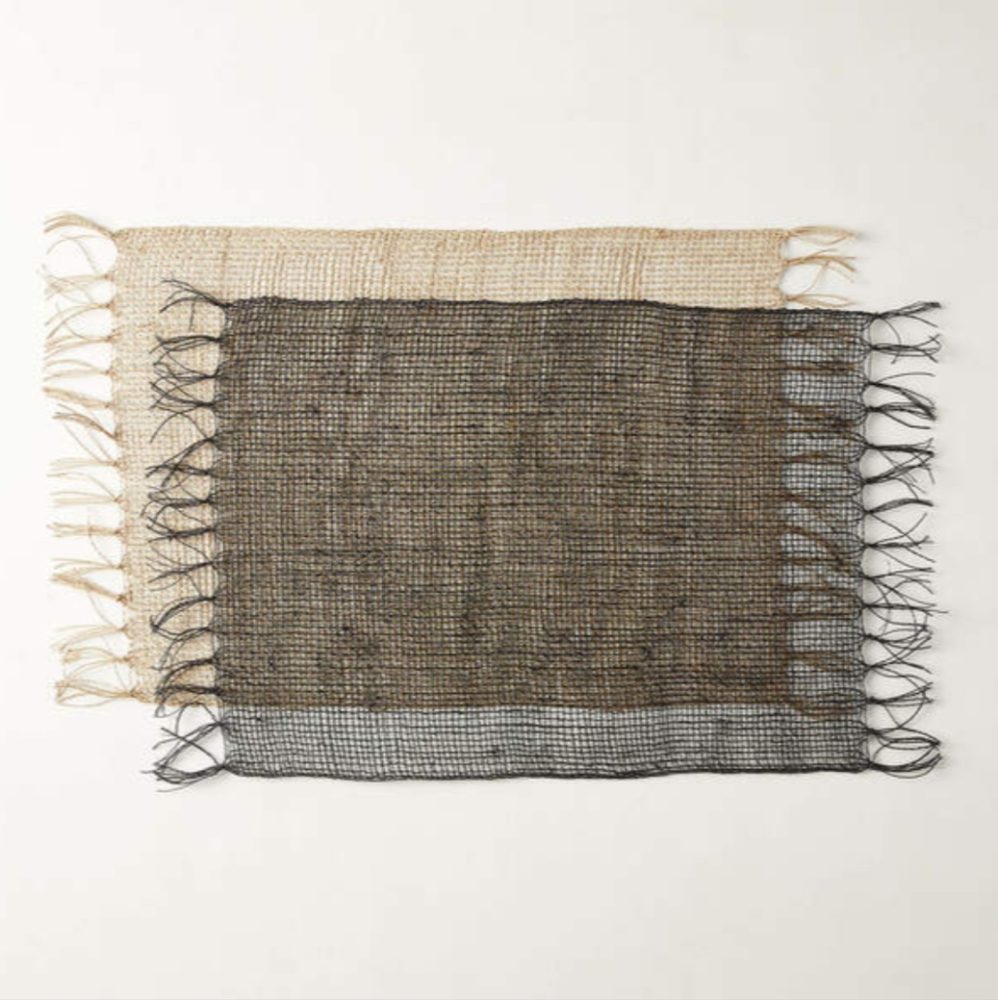 NWT CB2 Open Weave Placemats with Fringe in Natural